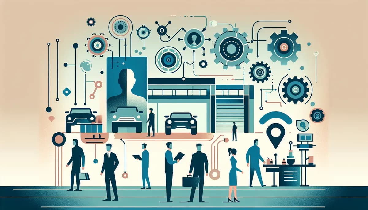 Illustration showing ai human hybrid auto repair concepts for auto repair shop businesses — visual guide to combining human staff with ai for best results