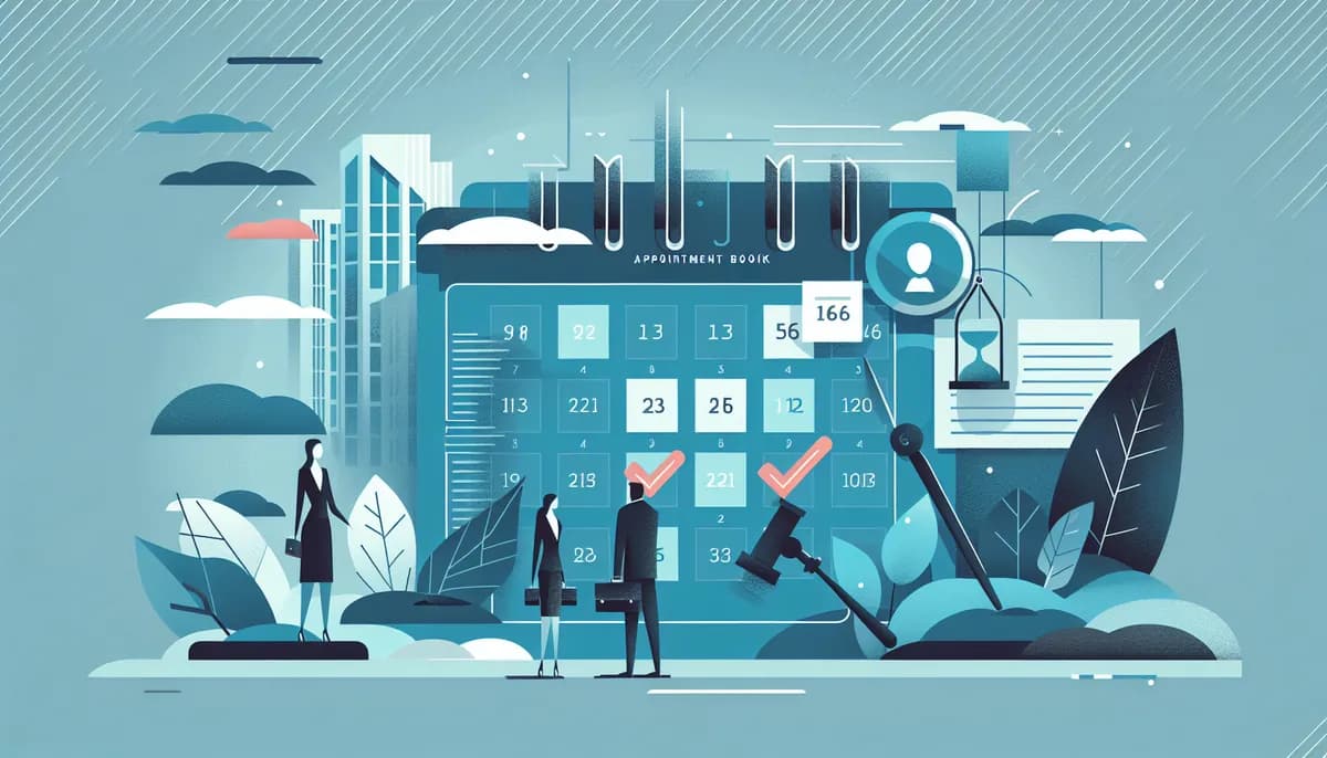 Illustration showing appointment booking law firms concepts for law firm businesses — visual guide to appointment booking law firms