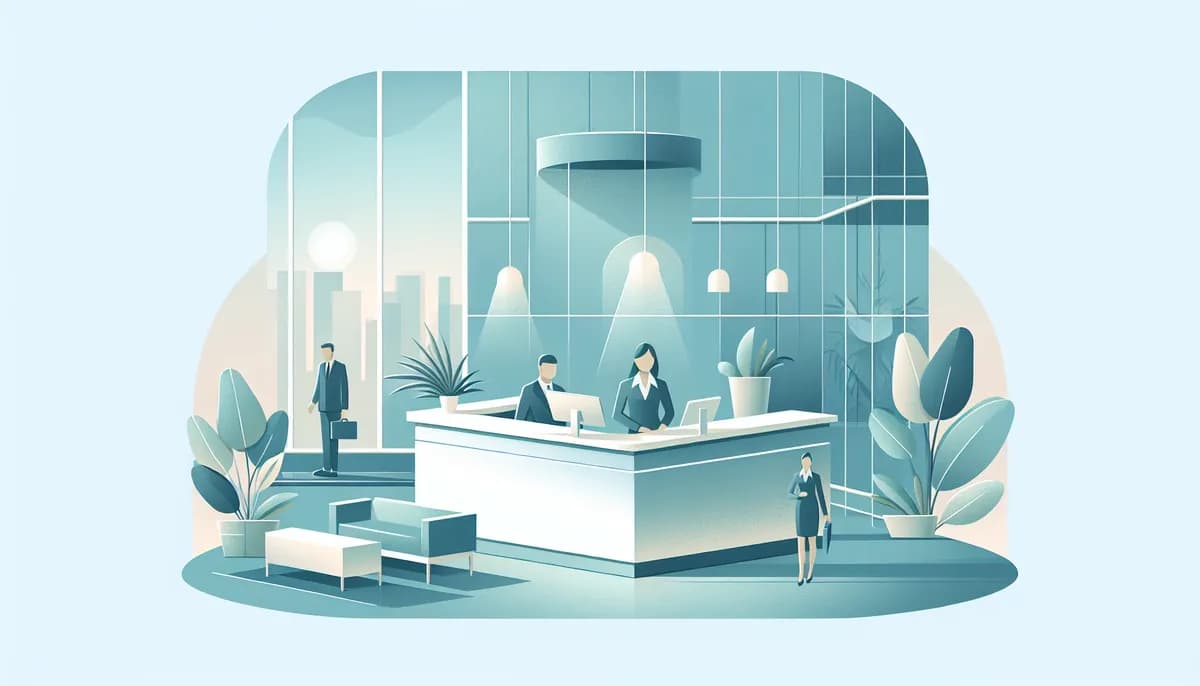 Illustration showing real estate reception desk efficiency concepts for real estate agency businesses — visual guide to delivering the same quality regardless of who answers