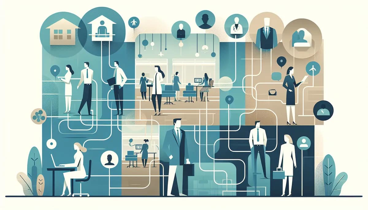 Illustration showing multi-location therapy clinic coordination concepts for physical therapy clinic businesses — visual guide to freeing staff from phone duties to focus on core work